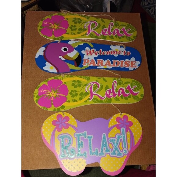 Hawaiian-Themed Tropical Wall Signs Set Of 4 Relax & Welcome To Paradise- - Picture 1 of 9